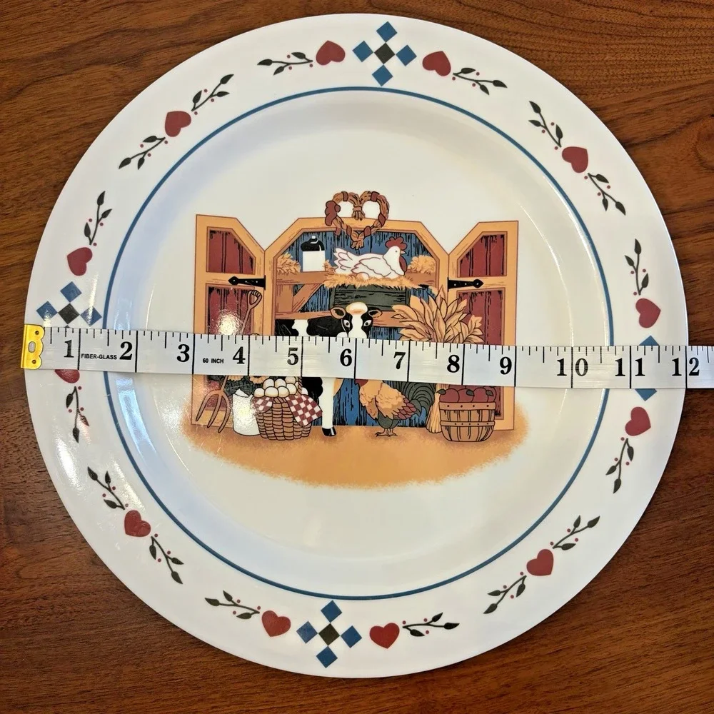 Vintage 1990s Gourmet Design Country Cow Melamine Dinner Plates Set of 9 White